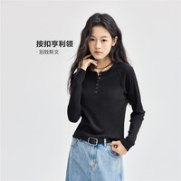 设计师款佐丹奴亨利衫女弹力打底衫亨利领长袖T恤女18324922 M