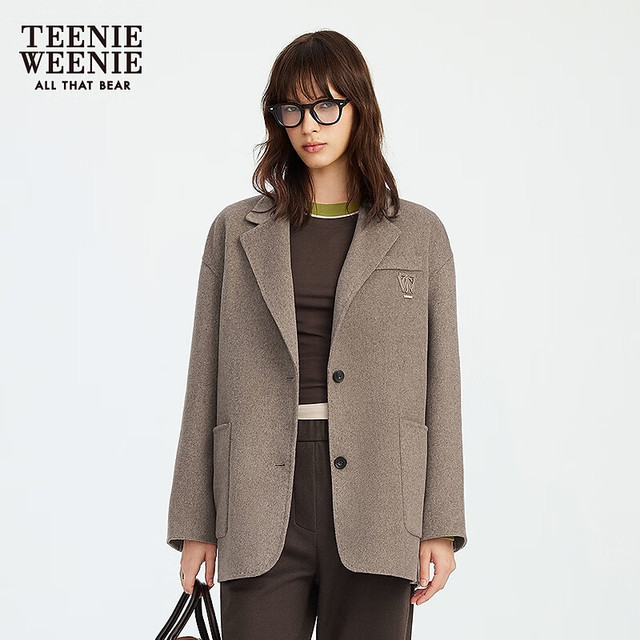 TEENIE WEENIE 小熊女25秋冬澳毛双面毛呢大衣 棕色 S