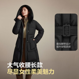 波司登 B250245174 90绒长款连帽 馥郁黑 XL 女士羽绒服