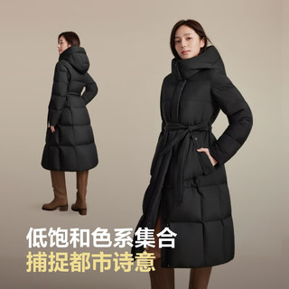 波司登 B250245174 90绒长款连帽 馥郁黑 XL 女士羽绒服