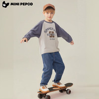 小猪班纳（PEPCO）【7A抗菌】儿童印花长袖T恤插肩韩版春秋童装宝宝圆领打底衫 Summer紫兰/浅灰 男 150 身高130-140cm