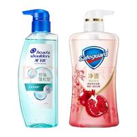 海飞丝洗发水沐浴露组合套装家庭装去屑止痒控油洗发水清爽 海飞丝蓬松670g+红石榴570g