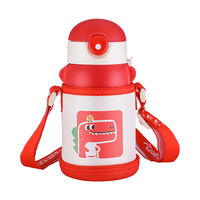 富光 萌宝不锈钢儿童保温吸管杯420mL 水杯便携防摔幼儿园小保温杯子 蓝色小熊  杯套+贴纸