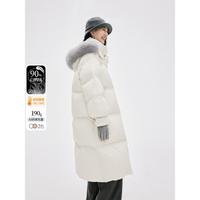 HOPESHOW 红袖 冬季女装插肩袖双拉链狐狸毛立领长羽绒