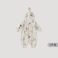巴厘小猪 婴儿秋季纯棉中国风连体衣2件套