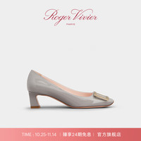 Roger Vivier 罗杰维维亚 RV女鞋Trompette粗跟方扣大象灰婚鞋