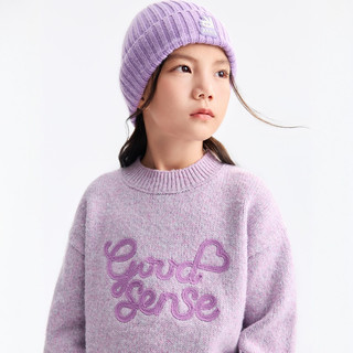Annil安奈儿童装女童圆领长袖毛衣针织衫2025冬保暖弹力宽松短款 深黑花灰