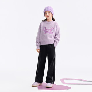 Annil安奈儿童装女童圆领长袖毛衣针织衫2025冬保暖弹力宽松短款 深黑花灰