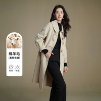 晚白2025年冬翻领中长款厚外套纯色减龄双面呢羊毛大衣女
