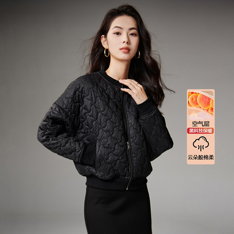 晚白2025年冬夹棉外套上衣利落简约薄棉衣时尚夹克外套女