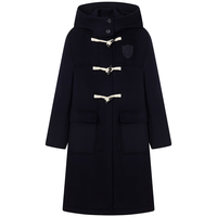 Teenie Weenie小熊学院风牛角扣连帽毛呢大衣简约风中长款时尚外套