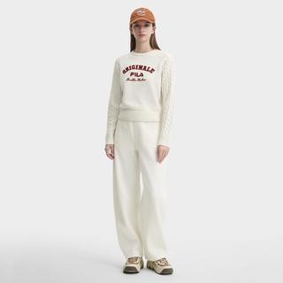 FILA 女装女式针织衫女士时尚休闲舒适宽松撞色套头长袖日常织衫