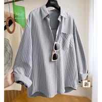 丝柏舍 【翻领长袖条纹衬衫】2025秋装女士时尚宽松通勤休闲衬衣