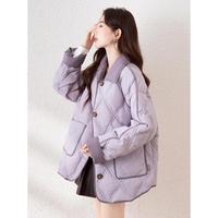 唐狮 2024冬季女翻领撞色拼接羽绒服休闲减龄高级感百搭韩版时尚