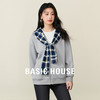 Basic House/百家好美式复古格子拼接卫衣开衫宽松假两件连帽外套 灰色