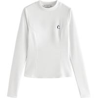 初语T恤女2025冬季远红外发热保暖分割设计收腰显瘦打底上衣 米白色 M