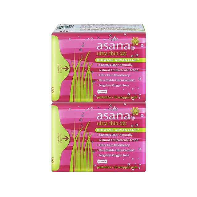 asana阿莎娜卫生巾日用棉柔超薄透气日夜组合姨妈巾迷你护垫 155mm护垫30片*2包