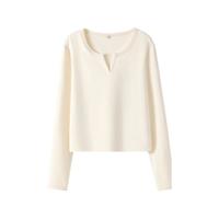 班尼路S&K系列杏色V领长袖t恤女秋季显瘦紧身卫衣休闲上衣女Q