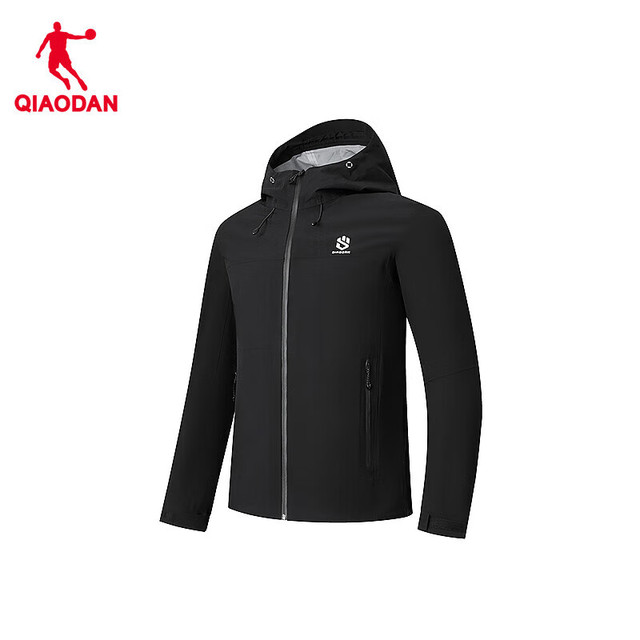 PLUS会员：乔丹 山神pro冲锋衣外套男运动风衣户外登山防风防雨水连帽夹克 黑色  L