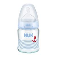 NUK 玻璃彩色奶瓶 硅胶奶嘴款 120ml 蓝色船锚 0-6月