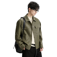 伯爵卓尔明线设计PU仿皮皮衣男士2025秋季机车夹克男装外套 E531392 松林绿 XL (180)