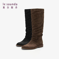 莱尔斯丹 le saunda[日落沙丘]秋冬新款西部复古牛仔堆堆靴女靴长筒靴女5T30201 秋叶棕色 BRS 3