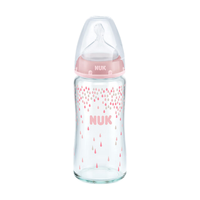 NUK 玻璃彩色奶瓶 硅胶奶嘴款 240ml 粉色水滴 6-18月