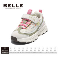 花影丨百丽童鞋儿童运动鞋2025大童秋冬加绒鞋女童宝宝小女孩 米/绿色 35码