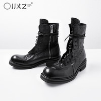 幻象者暗黑先锋原创设计高帮靴子厚底增高鞋底男鞋牛皮马丁靴 黑色（加绒） 38