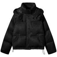 冬装90白鸭绒肌理缎感仿醋酸连帽面包服女式短款羽绒服