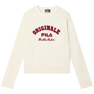 FILA 女装女式针织衫女士时尚休闲舒适宽松撞色套头长袖日常织衫