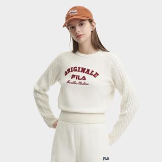 FILA 女装女式针织衫女士时尚休闲舒适宽松撞色套头长袖日常织衫