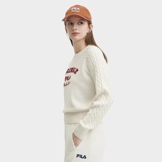 FILA 女装女式针织衫女士时尚休闲舒适宽松撞色套头长袖日常织衫