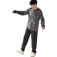 【加绒加厚法兰绒】睡衣男士家居服秋冬条纹圆领睡衣套装可外穿
