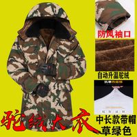 冬季军绿色加绒棉衣男保暖工作棉服军棉大衣迷彩棉袄汽修电焊劳保 草绿【中长款带帽】 L