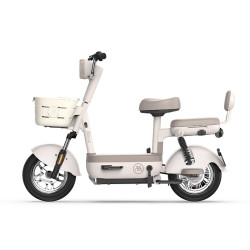 爱玛 电动自行车Q豆80KM续航铅酸电池简易电瓶车 新茶白