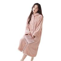 三枪 【加绒加厚】300G冬季连帽长款法兰绒女士睡袍保暖女士家居服
