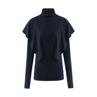 COCOBELLA 设计感荷叶边假两件毛衣女秋冬软糯高领斗篷式针织衫MZ0069
