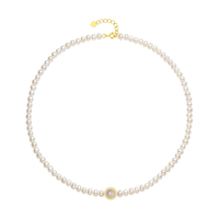 周大生近圆珍珠项链中强光女玉髓珍珠手链手串套装 近圆中强光珍珠玉髓项链