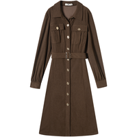 DUIBAI 冬装美拉德复古灯芯绒女式衬衫连衣裙