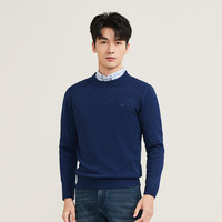 【零压抗静电】柒牌男装可机洗毛衫2025秋冬圆领含羊毛针织衫 宝蓝 190/104A
