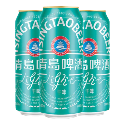 青岛啤酒 干啤轻干原麦汁浓度8°P0糖轻负担精选酿造 500mL 12罐 整箱装