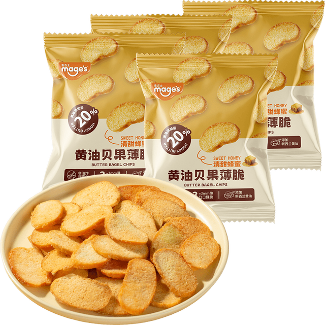 88VIP：麦吉士 黄油贝果薄脆 80g*1袋(20gX4包) 清甜蜂蜜味+意式蒜香味