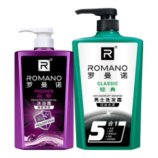  ROMANO/罗曼诺 清爽控油去屑 洗发水沐浴露套装  450g+600g
