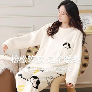 浪莎珊瑚绒睡衣女秋冬季加厚小狗少女法兰绒保暖可外穿可爱家居服套装