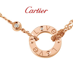 Cartier 卡地亚 LOVE系列 18K玫瑰金色单环镶嵌钻石项链 B7224509