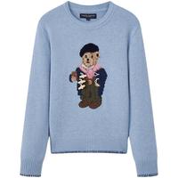 Teenie Weenie【万针刺绣】小熊女绵羊毛针织衫25秋款圆领刺绣毛衣 蓝色 S