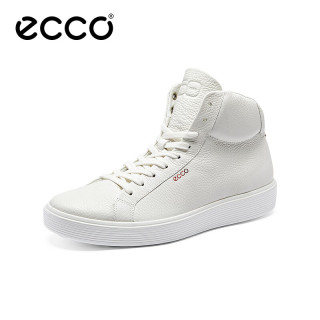 ecco 爱步 柔酷 牛皮高帮板鞋男鞋 582424 白色58242401007