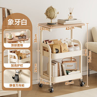 国家补贴：四季沐歌 厨房置物架落地折叠小推车置物架免安装 奶白色-三层