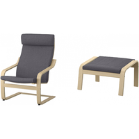 宜家（IKEA）POANG波昂布艺靠背单人休闲椅现代简约人体工学懒人沙发椅阳台椅 深灰色/斯科特伯+脚凳